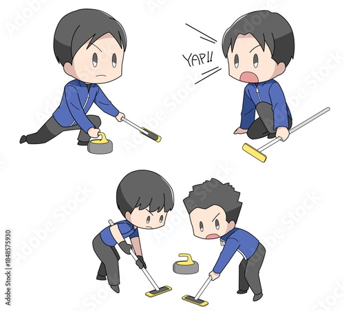 カーリングのイラスト3種類セット・男性