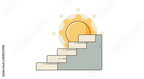 Climb to success with this minimalist stairway illustration bathed in golden light, perfect for motivational content and achieving goals in business and life.