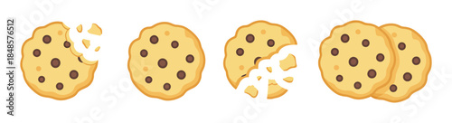 Chocolate chip cookies bitten whole broken stacked food sweet