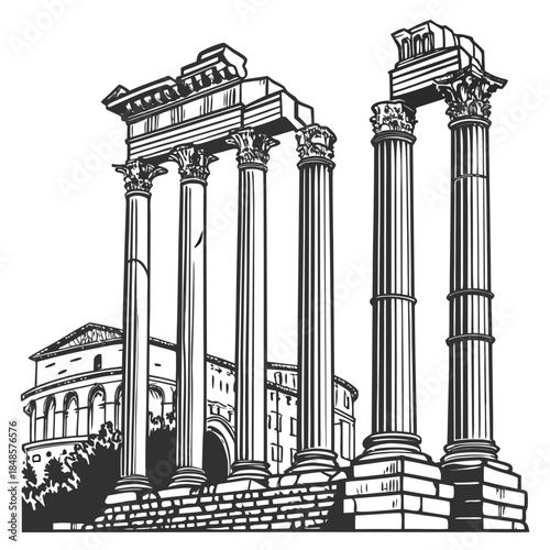 Ancient Roman Temple Ruins: A Historical Illustration.

