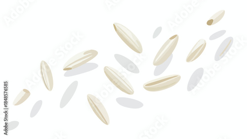 Abstract pattern of light golden grains gracefully floating, casting soft shadows. An artistic minimalist representation of healthy food ingredients