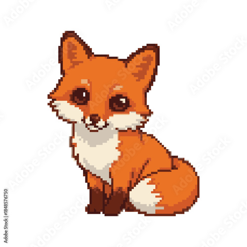 Cute pixel art fox sitting illustration.
