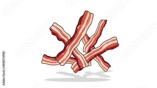 Stylized illustration of prime bacon strips, featuring their distinct reddish meat and creamy white fat. This enticing visual embodies delicious
