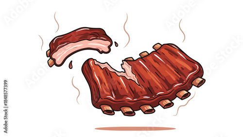 Hot succulent barbeque pork ribs illustration depicting tender savory meat falling off the bone a truly delightful treat for any hungry enthusiast.