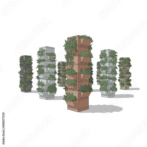 Tall plant column sculpture with greenery.