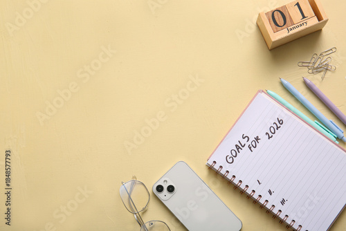 Notebook with text GOALS FO...