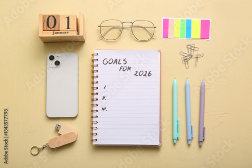 Notebook with text GOALS FO...