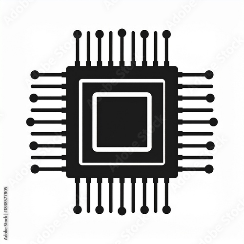 Conceptual vector illustration of a central processing unit, symbolizing advanced computing, digital information processing, and microchip technology development, presented with a clean, modern design
