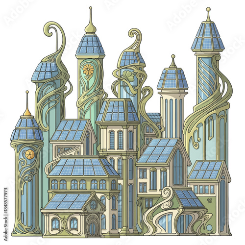 Whimsical Fantasy City of Towering Architectural Structures.