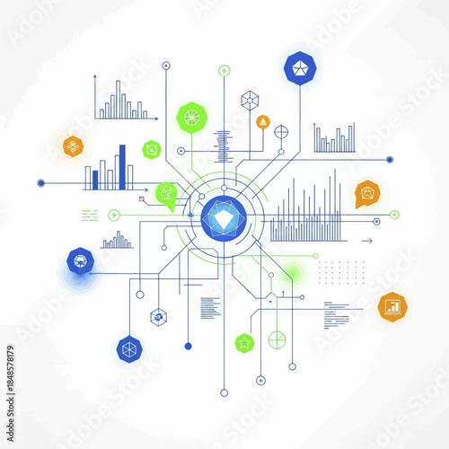 Technology Network Diagram With Connected Nodes.