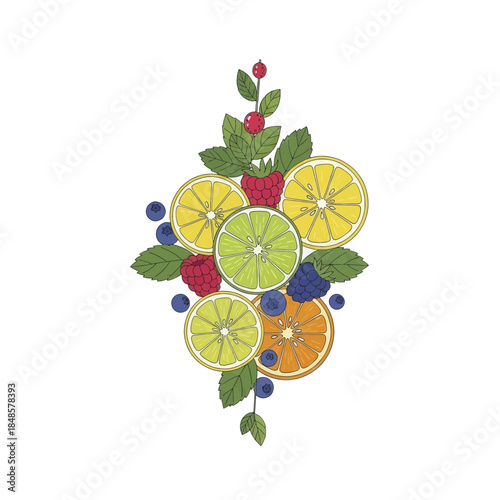 Vibrant citrus fruit still life arrangement.
