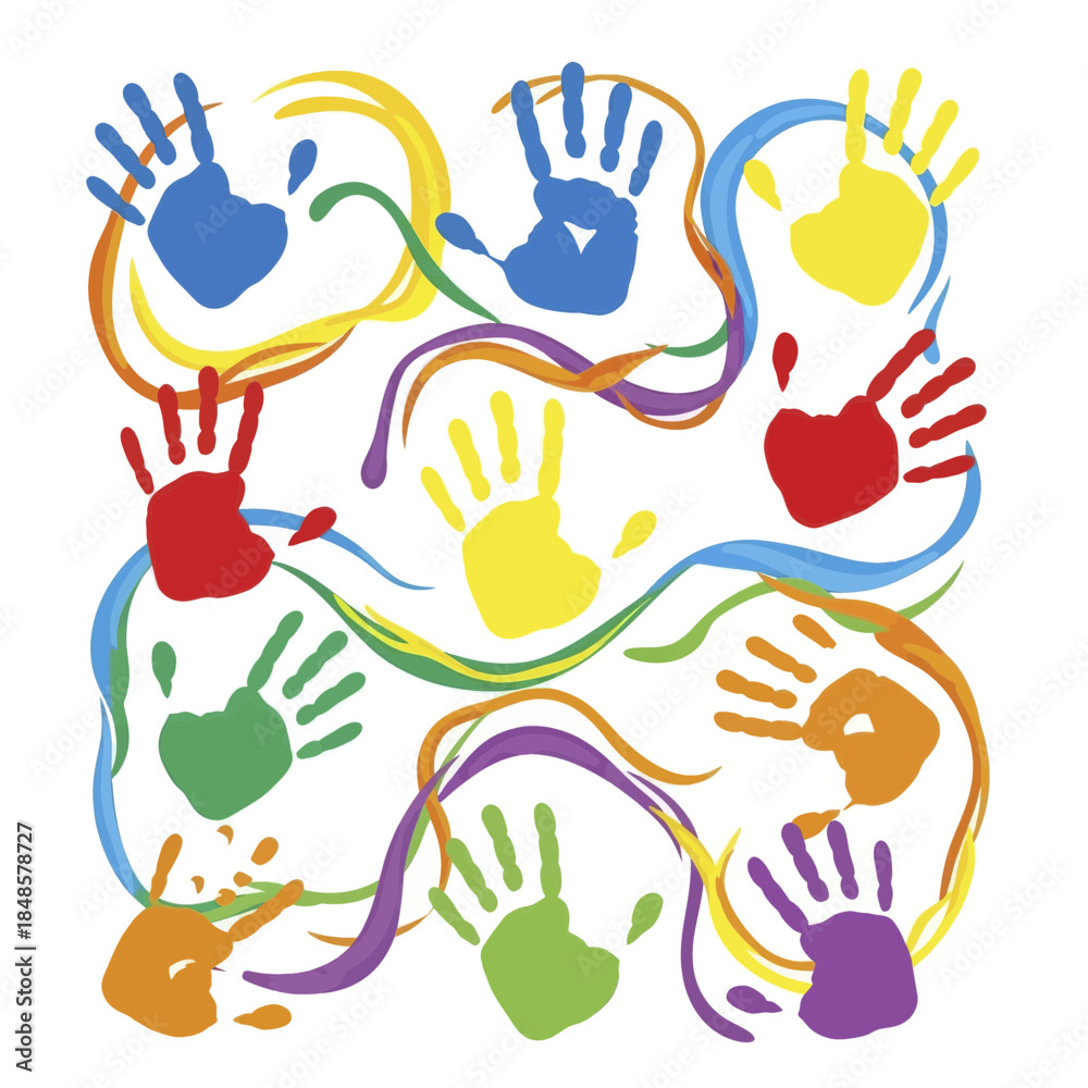 Fototapeta premium Colorful Handprints Creating Expressive Circle Art.