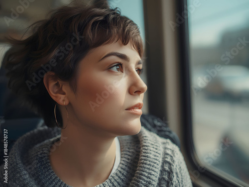Wallpaper Mural Thoughtful woman sitting by window in soft natural light with calm expression creating emotional lifestyle portrait for introspection, mindfulness, and modern interior mood Torontodigital.ca