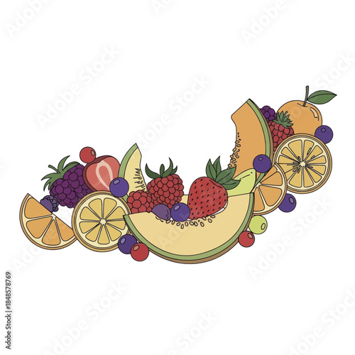 Colorful Assorted Fresh Fruit Slice Arrangement.