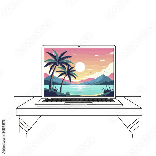 Modern laptop on desk isolated subject.