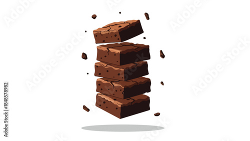 Delightful Stack of Freshly Baked Chocolate Brownies Floating with Delicious Crumbles