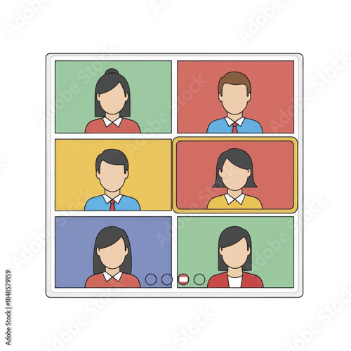 Six Illustrated Avatars in Video Conference Grid.