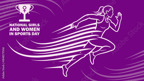 Dynamic Female Runner Line Art for National Girls and Women in Sports Day Celebration