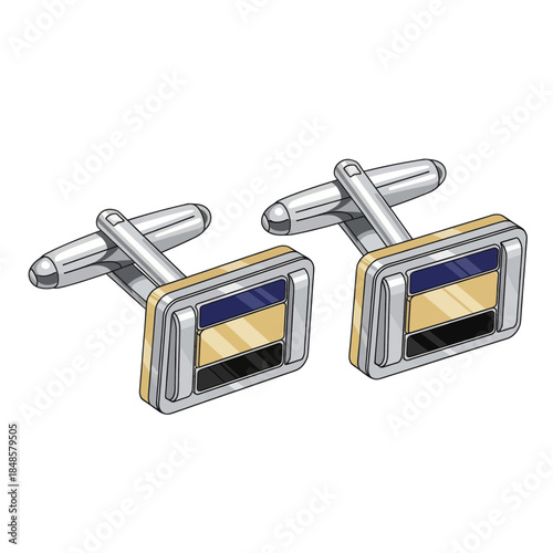 Pair of Silver Cufflinks with Geometric Inset Design.