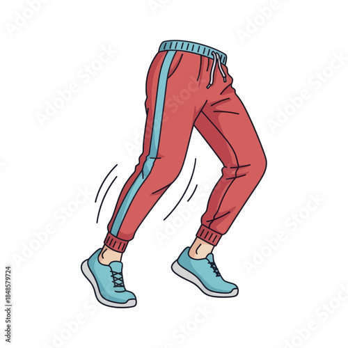 Dynamic jogging legs in red track pants and sneakers.
