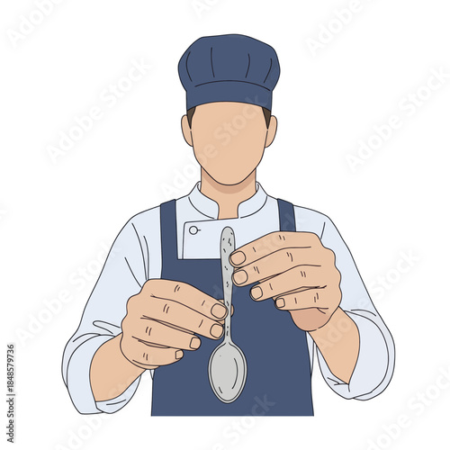 Illustration of a chef holding spoon and utensils.