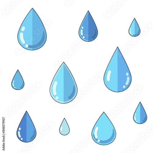 Blue Water Droplets Isolated On White Background.