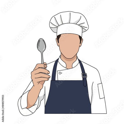Chef in Uniform Holding Spoon Ready to Cook.
