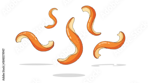 Floating citrus zest elements with playful shadows depicting freshness and organic food waste