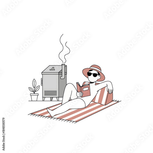 Relaxing person lounging on chair reading book.