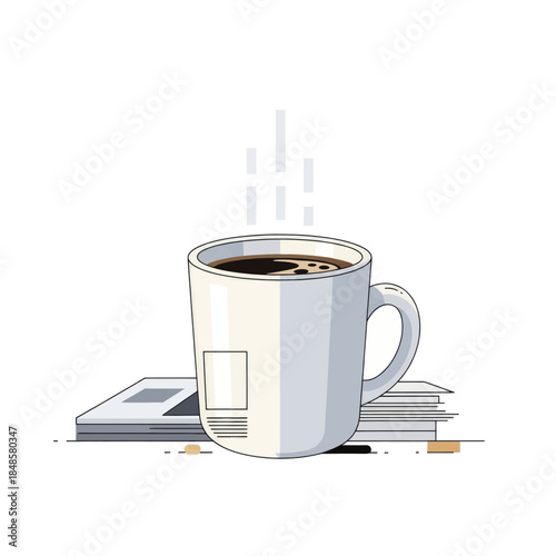 Coffee Cup Steaming On Desk With Books.