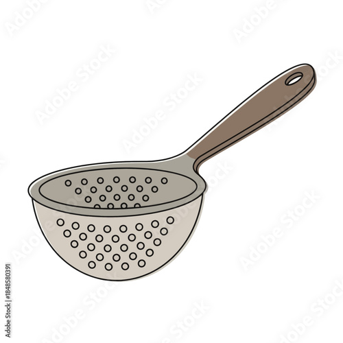 Metallic Kitchen Strainer Colander Utensil Closeup.