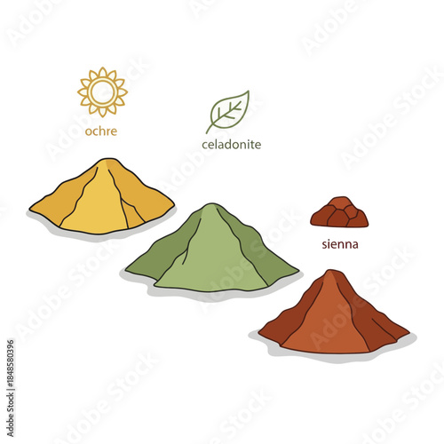 Colorful spice powder piles arranged together.