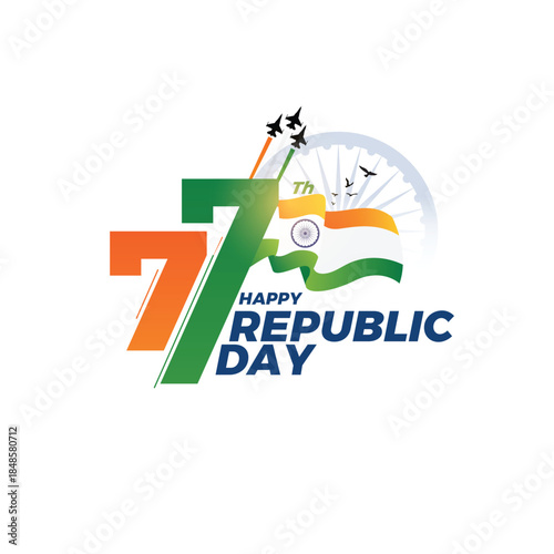 Happy 77th Republic Day India Celebration with Patriotic Elements with Fighter Jets Victory, freedom, patriotic and parade concept. Salute The World's Largest Democracy abstract vector illustration de