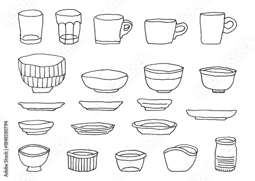 食器の手描きイラストセット