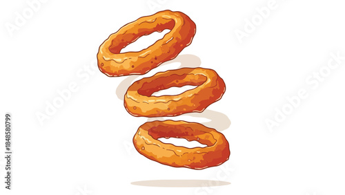 Crispy golden fried onion rings in a delightful stack, an enticing snack illustration perfect for menu designs and fast food advertisements