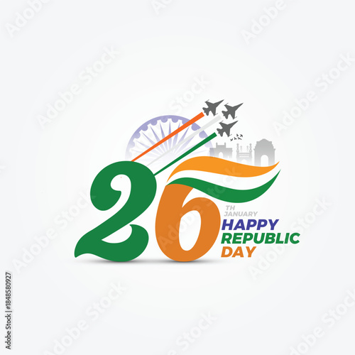 Happy 77th Republic Day India Celebration with Patriotic Elements with Fighter Jets Victory, freedom, patriotic and parade concept. Salute The World's Largest Democracy abstract vector illustration de