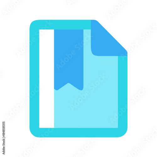 Fotografía Blue document icon with folded corner and bookmark on black background