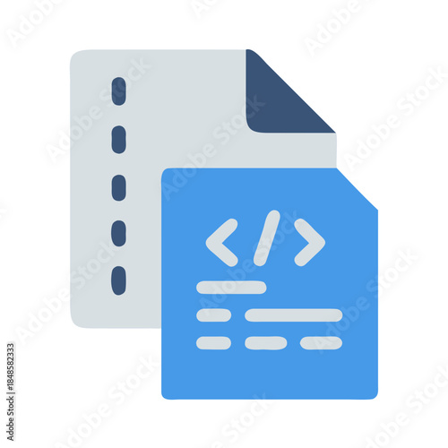 Stylized file icon with code snippet for development and programming concepts