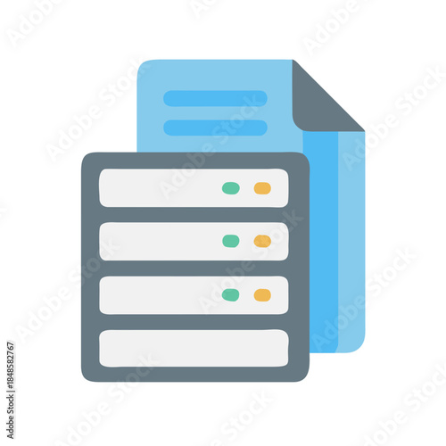 Server with Document Icon - Flat Design for Network and Database