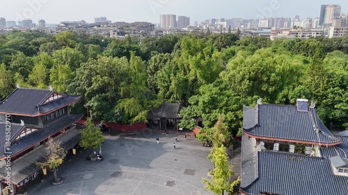 Three Shrines Meishan Sichuan - Aerial Shrine Photo with Forest