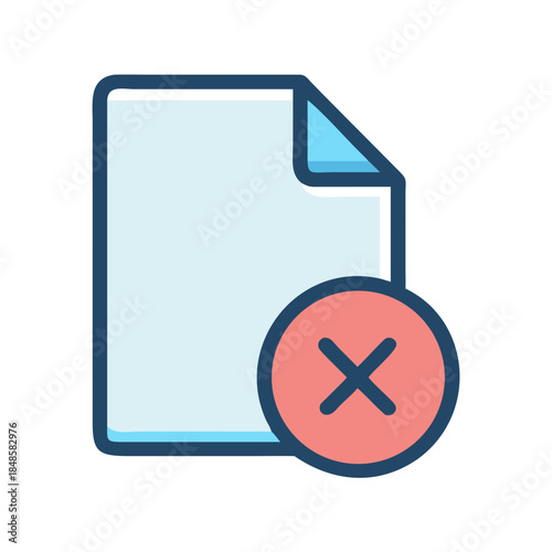 Delete document icon in flat style, representing data removal or cancellation