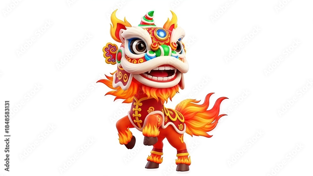Fototapeta premium Stylized Illustration of a Chinese Lion Dance Costume Character for New Year Celebration