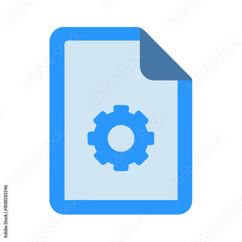 Blue document with gear flat vector file for settings and configuration