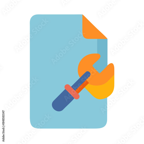 Document Repair Illustration: A symbolic file being fixed with a wrench tool
