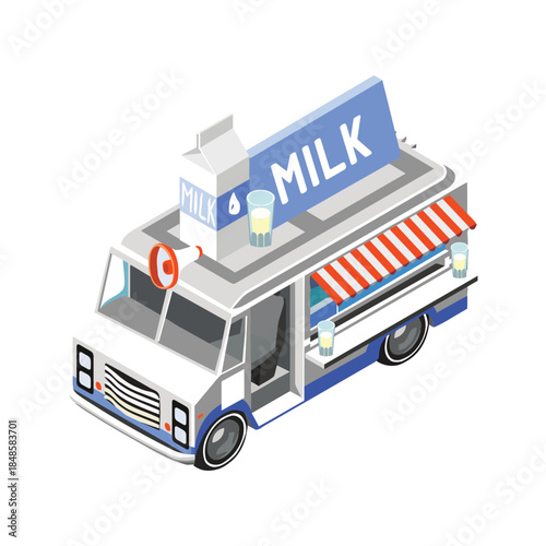 Isometric Milk Truck Illustration.