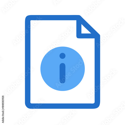 Blue document icon with curled corner and information mark in center