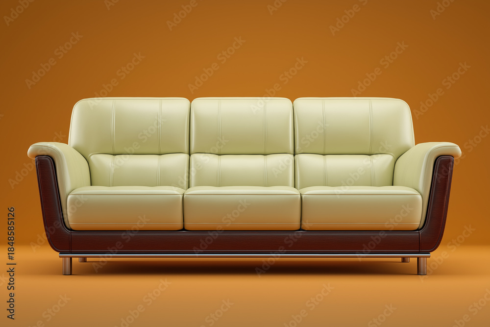 Fototapeta premium Elegant modern cream sofa against warm orange background