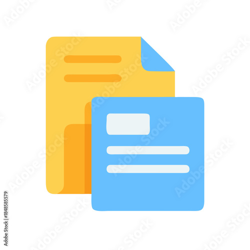 Stacked document icon in flat design style with bright colors