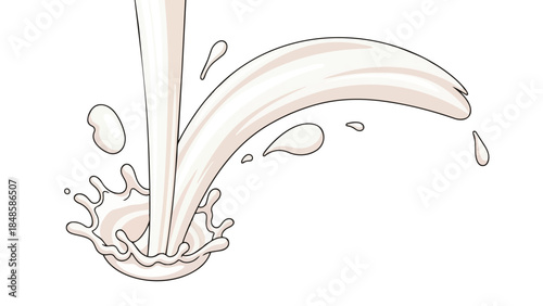 Dynamic white liquid stream creating a vibrant splash and gracefully arcing across a pristine background, illustrating fluidity and motion with a