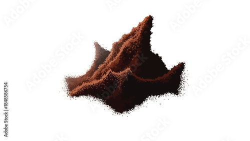 Abstract textured brown granular mound with pixelated details on a crisp white background